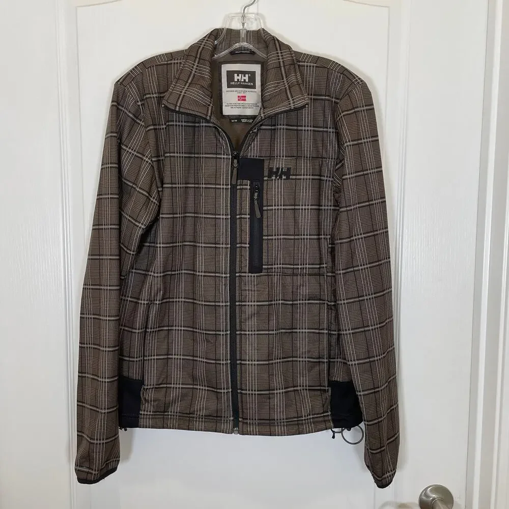 Helly Hansen Men's Windbreaker Jacket Olive‎ Green Black Plaid Zip Front M